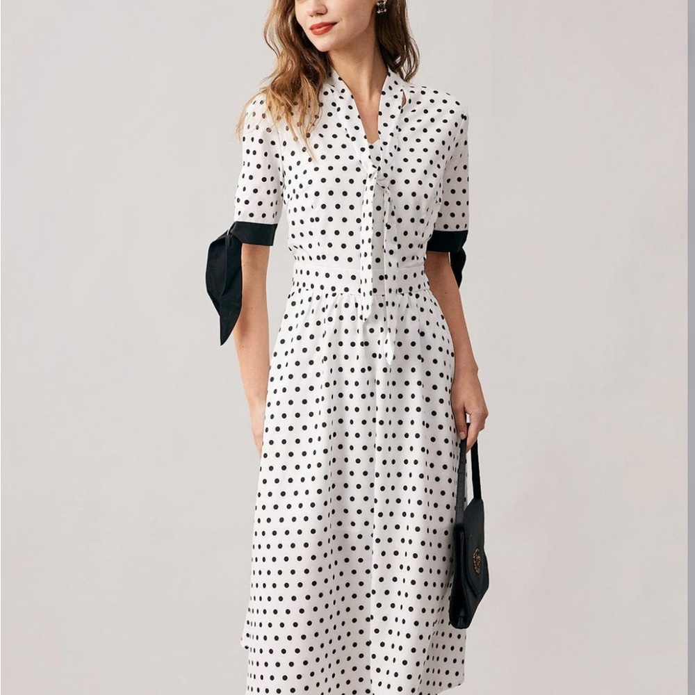 Polka Dot Midi Dress - Black and White